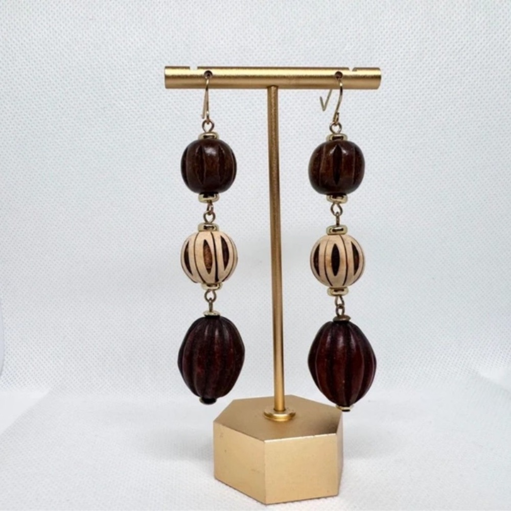 Fashion Jewelry Dark Brown and Cream Bead Earrings